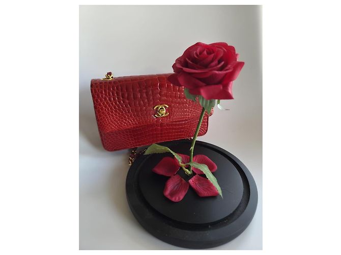 Trendy CC CHANEL Mini Timeless Abendtasche aus Krokodilleder Rot - Ansicht 8