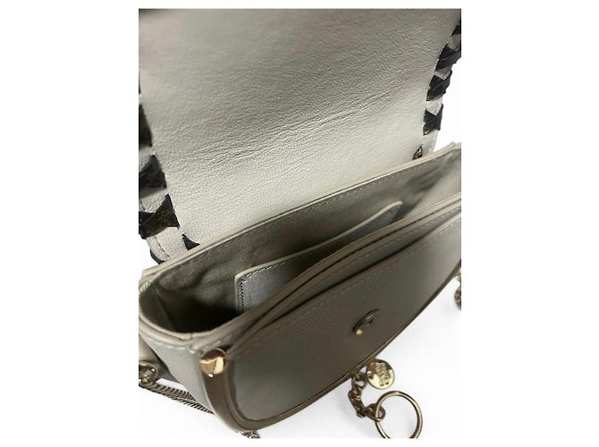 Borsa a tracolla See by Chloé Mini Mara beige in pelle Gold hardware - vista 3