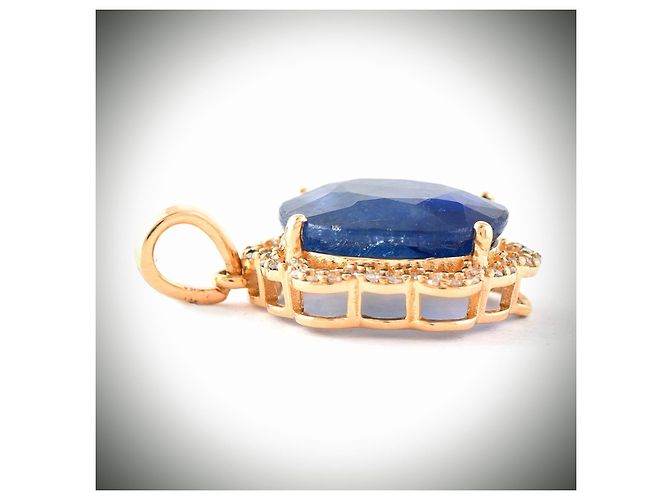 Anonyme Saphirsteinanhänger mit Diamanten Blau - Ansicht 4