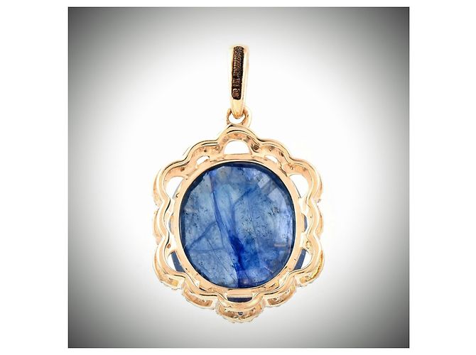 Anonyme Saphirsteinanhänger mit Diamanten Blau - Ansicht 6