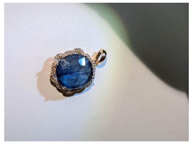 Anonyme Saphirsteinanhänger mit Diamanten Blau - Ansicht 7