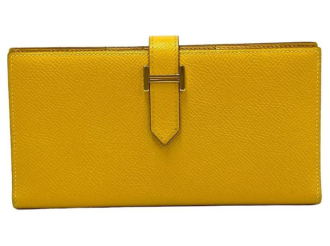 Béarn Hermès Portafoglio lungo Hermes Bearn Soufflet in vitello Epsom Giallo - vista 2
