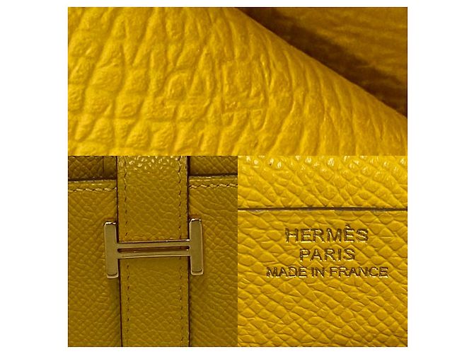 Béarn Hermès Portafoglio lungo Hermes Bearn Soufflet in vitello Epsom Giallo - vista 3