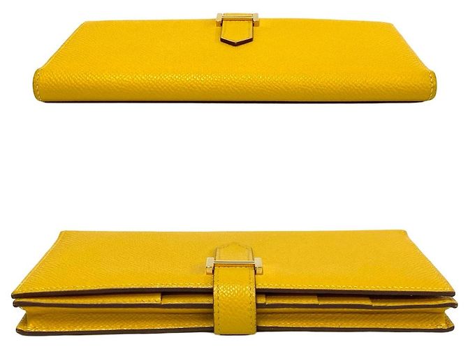 Béarn Hermès Portafoglio lungo Hermes Bearn Soufflet in vitello Epsom Giallo - vista 6