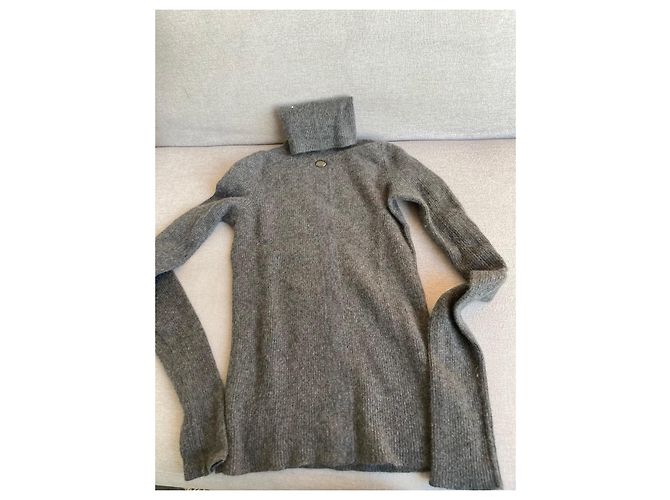 Pull col roulé Chanel en cachemire gris - vue 3