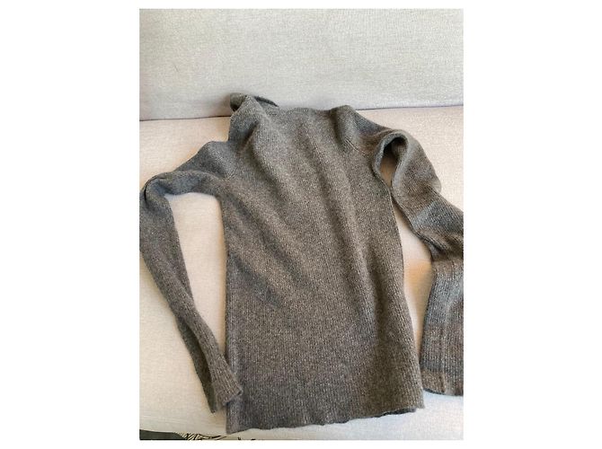 Pull col roulé Chanel en cachemire gris - vue 5