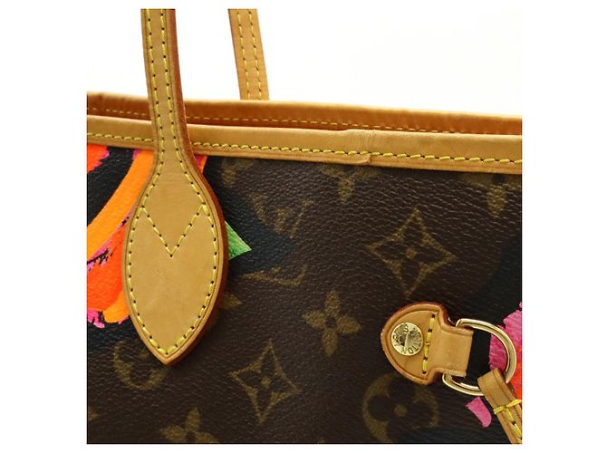 Neverfull Borsa Tote Louis Vuitton Monogram Roses Marrone Multicolore - vista 6