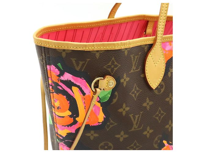 Neverfull Borsa Tote Louis Vuitton Monogram Roses Marrone Multicolore - vista 7