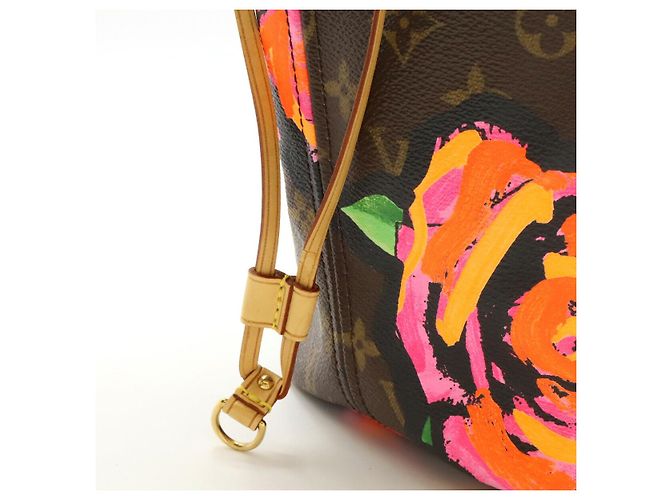 Neverfull Borsa Tote Louis Vuitton Monogram Roses Marrone Multicolore - vista 8