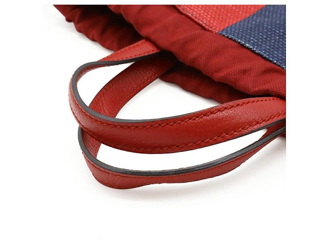 Gucci Druck Canvas Leder Rucksack Weiß Rot Blau - Ansicht 4