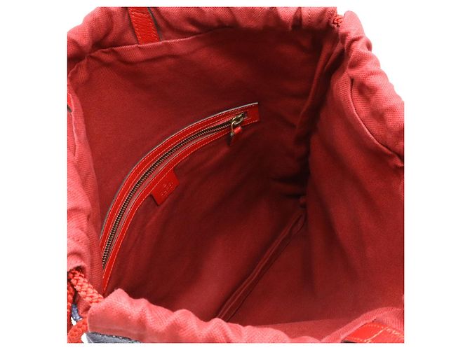 Gucci Druck Canvas Leder Rucksack Weiß Rot Blau - Ansicht 5