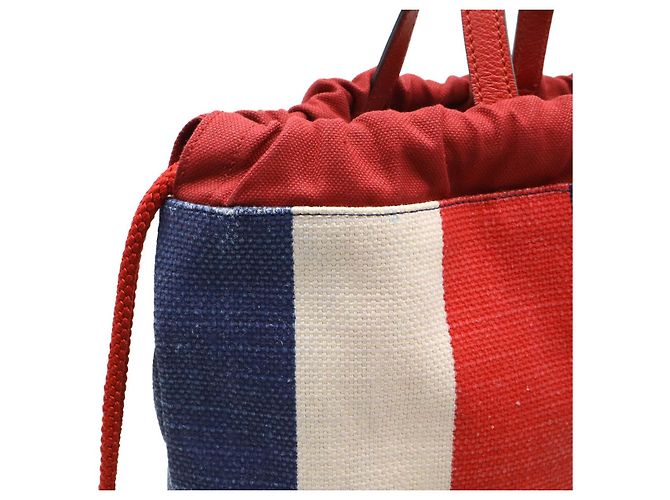 Gucci Druck Canvas Leder Rucksack Weiß Rot Blau - Ansicht 6