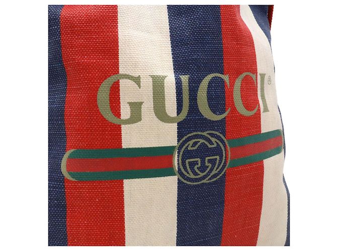 Gucci Druck Canvas Leder Rucksack Weiß Rot Blau - Ansicht 8