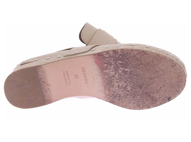 Hermès Zoccoli "Calya" beige in pelle - vista 7