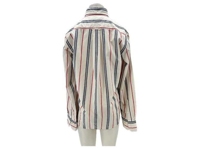 Autre Marque Camicia bianca a righe blu e rosse in cotone Bianco - vista 2