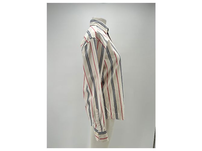 Autre Marque Camicia bianca a righe blu e rosse in cotone Bianco - vista 3