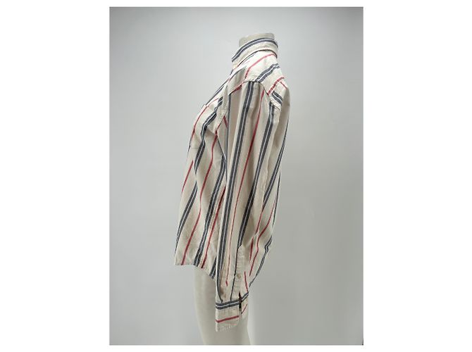 Autre Marque Camicia bianca a righe blu e rosse in cotone Bianco - vista 4