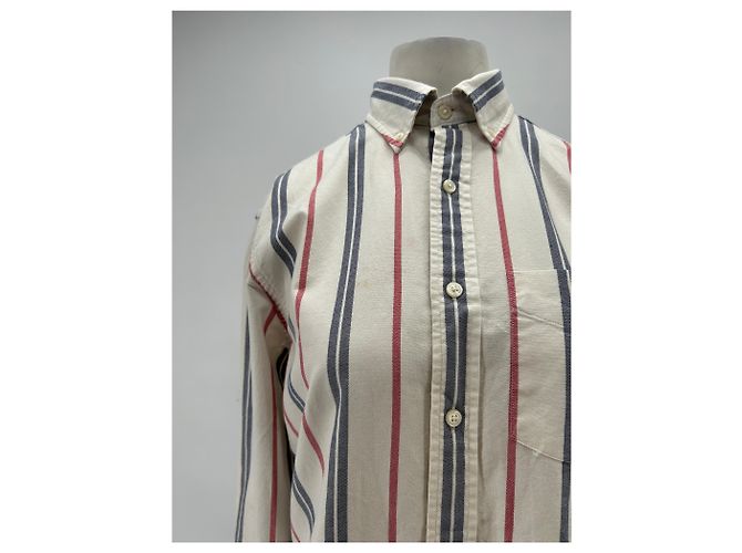 Autre Marque Camicia bianca a righe blu e rosse in cotone Bianco - vista 5