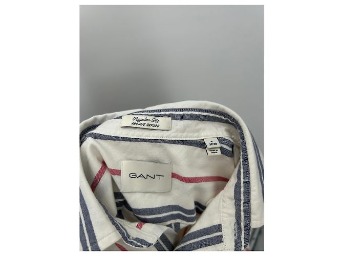 Autre Marque Camicia bianca a righe blu e rosse in cotone Bianco - vista 6