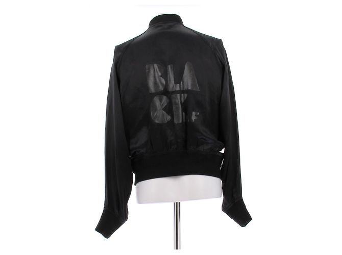 Giacca in satin nero Comme Des Garcons con scritte - vista 2