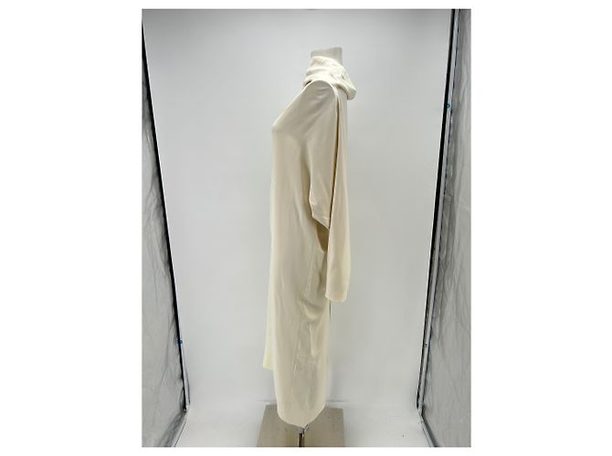 Massimo Dutti Langes cremefarbenes Satin-Kleid Beige - Ansicht 4