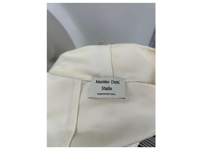 Massimo Dutti Langes cremefarbenes Satin-Kleid Beige - Ansicht 5
