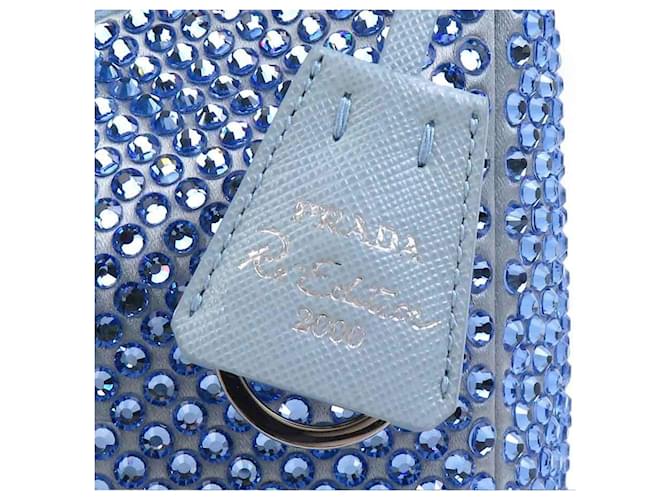 Borsa Prada blu in seta e viscosa 1BC515 - vista 11
