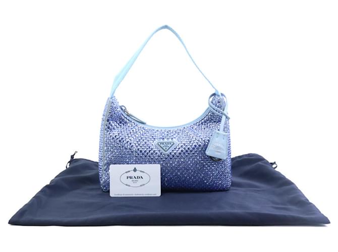 Borsa Prada blu in seta e viscosa 1BC515 - vista 17