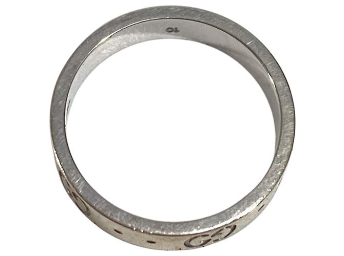 Gucci 18K Gold GG Logo Icon Band Ring Silvery - view 11