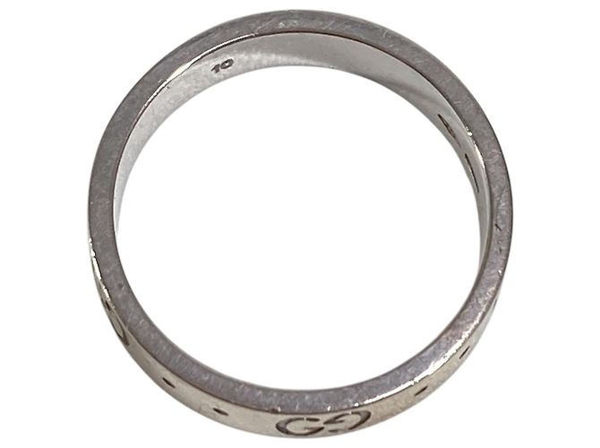 Gucci 18K Gold GG Logo Icon Band Ring Silvery - view 2