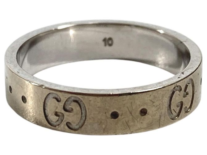 Gucci 18K Gold GG Logo Icon Band Ring Silvery - view 3