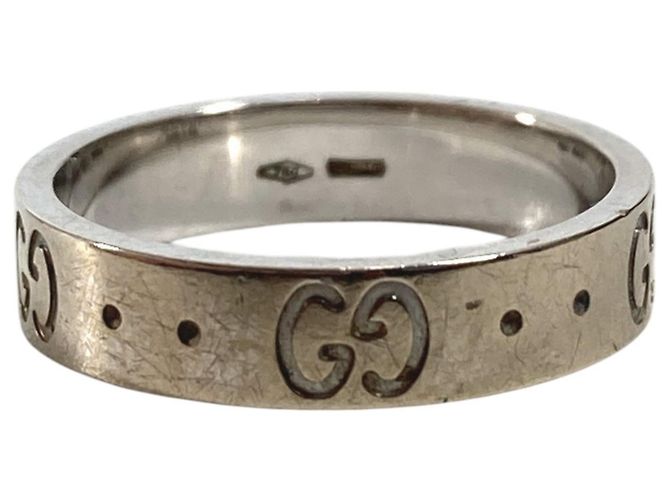 Gucci 18K Gold GG Logo Icon Band Ring Silvery - view 4