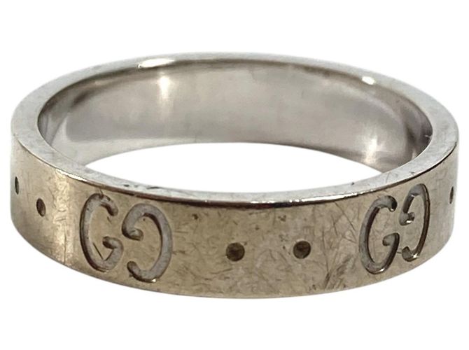 Gucci 18K Gold GG Logo Icon Band Ring Silvery - view 5
