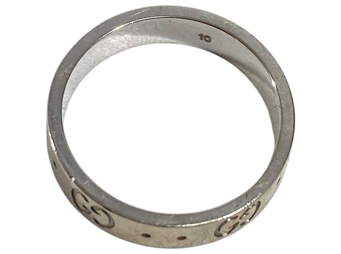 Gucci 18K Gold GG Logo Icon Band Ring Silvery - view 6