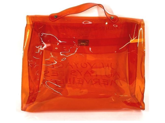 Borsa Tote Kelly in vinile di Hermès Bianco Arancione - vista 2