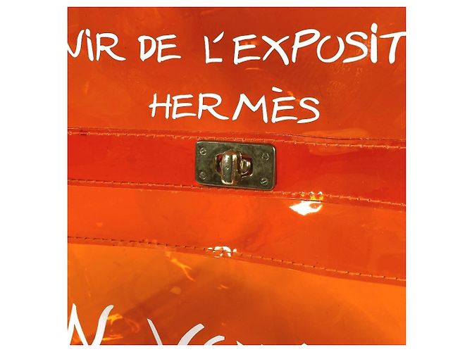 Borsa Tote Kelly in vinile di Hermès Bianco Arancione - vista 8
