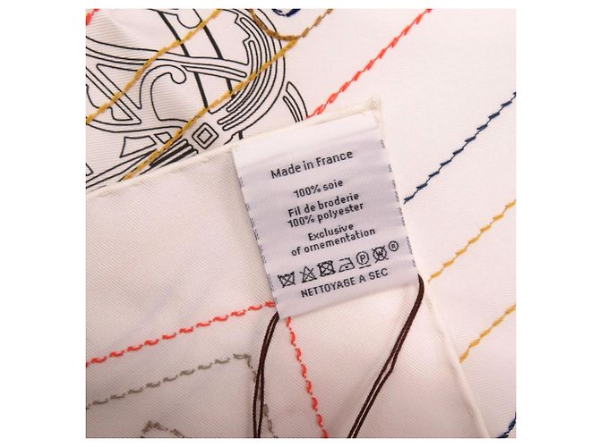 Foulard in seta Hermès Carré 90 Ex-Libris Brodet Sangle Bianco Rosso Blu - vista 4