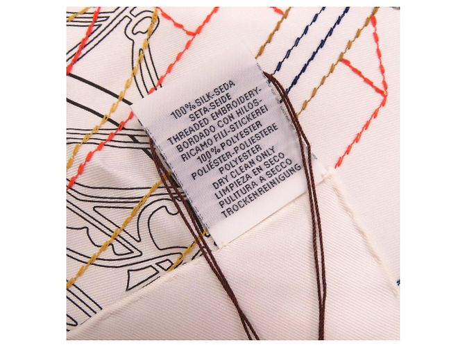 Foulard in seta Hermès Carré 90 Ex-Libris Brodet Sangle Bianco Rosso Blu - vista 5