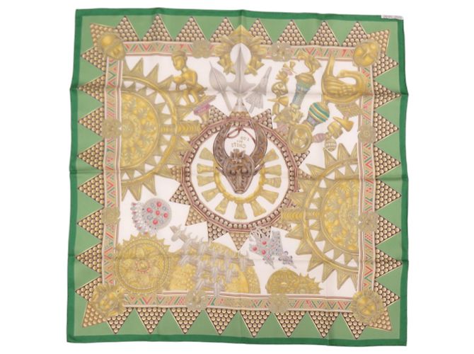 Foulard in seta Carre 90 L'OR DES CHEFS di Hermès D'oro Verde - vista 3