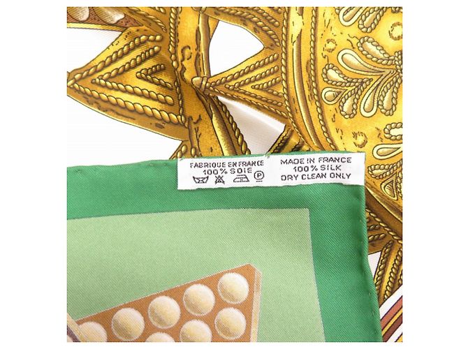 Foulard in seta Carre 90 L'OR DES CHEFS di Hermès D'oro Verde - vista 4