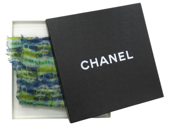 Chanel Chal Grande Coco Mark Blanco Azul Verde - vista 2