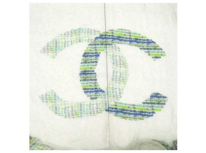 Chanel Chal Grande Coco Mark Blanco Azul Verde - vista 5