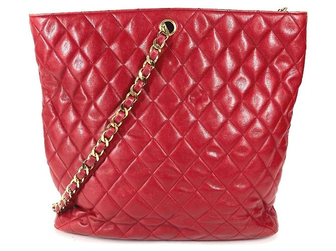 Sac cabas matelassé vintage Chanel Rouge - vue 12