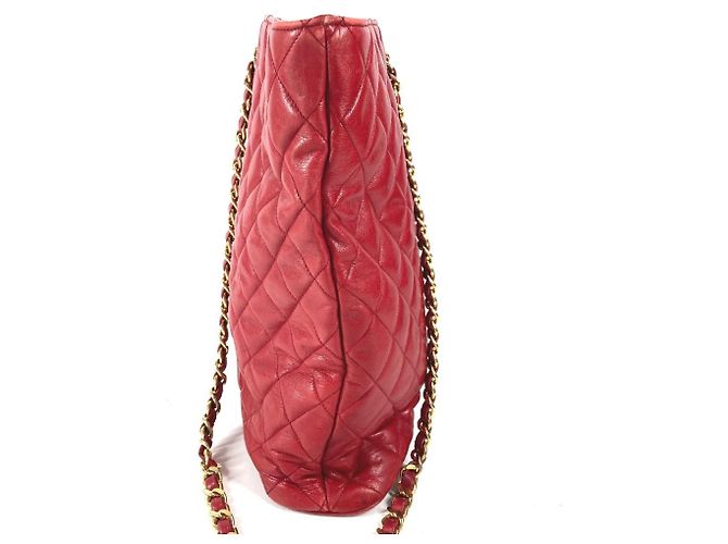 Sac cabas matelassé vintage Chanel Rouge - vue 13