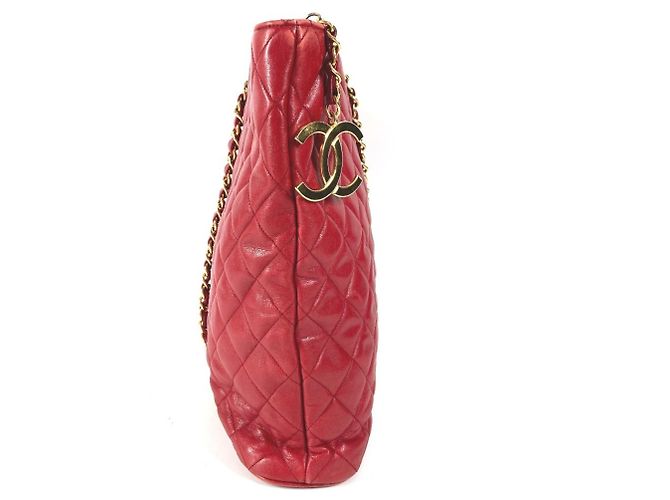 Sac cabas matelassé vintage Chanel Rouge - vue 14