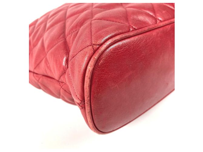 Sac cabas matelassé vintage Chanel Rouge - vue 17