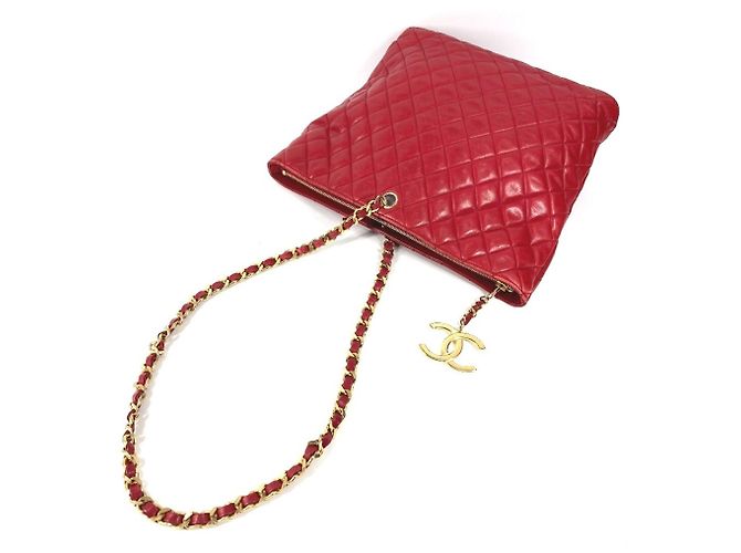 Sac cabas matelassé vintage Chanel Rouge - vue 18