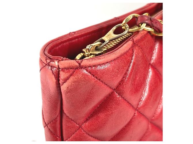 Sac cabas matelassé vintage Chanel Rouge - vue 3