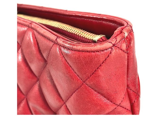 Sac cabas matelassé vintage Chanel Rouge - vue 4