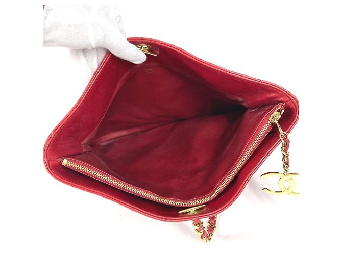 Sac cabas matelassé vintage Chanel Rouge - vue 7
